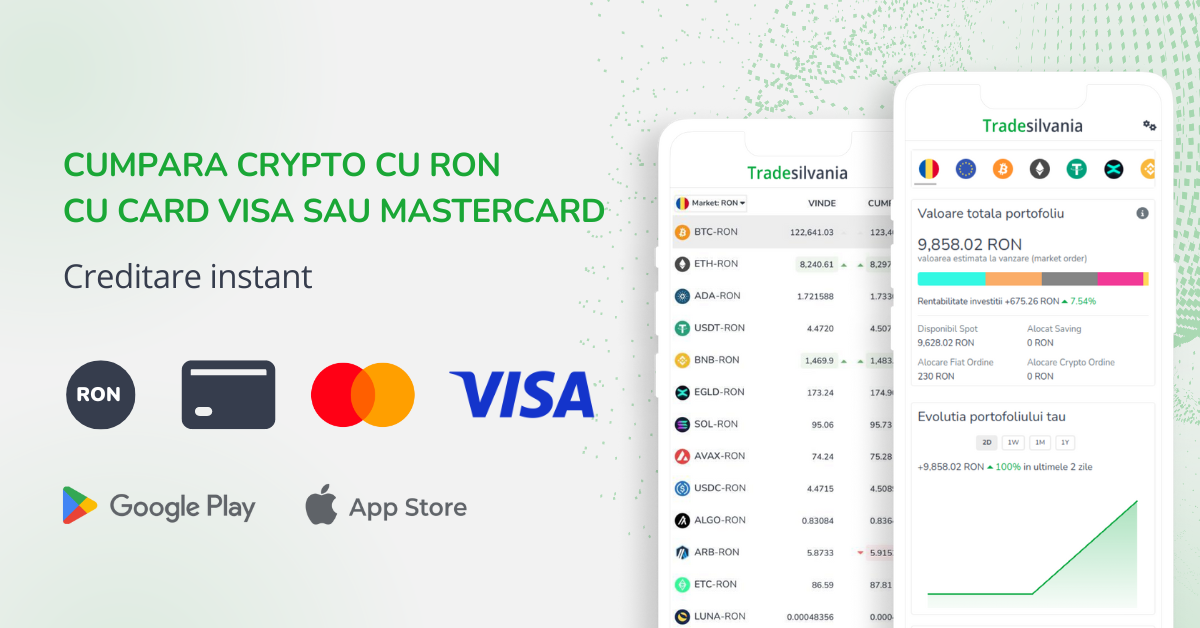 Cumpara crypto cu RON cu card Visa sau Mastercard